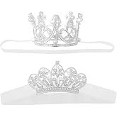 Abeillo 2 Pieces Baby Crown Baby Crystal Princess Tiaras Newborn Photography Props Children Headband Infant Elastic Hair Band Crown for Baby Girl Birthday Party (Silver)