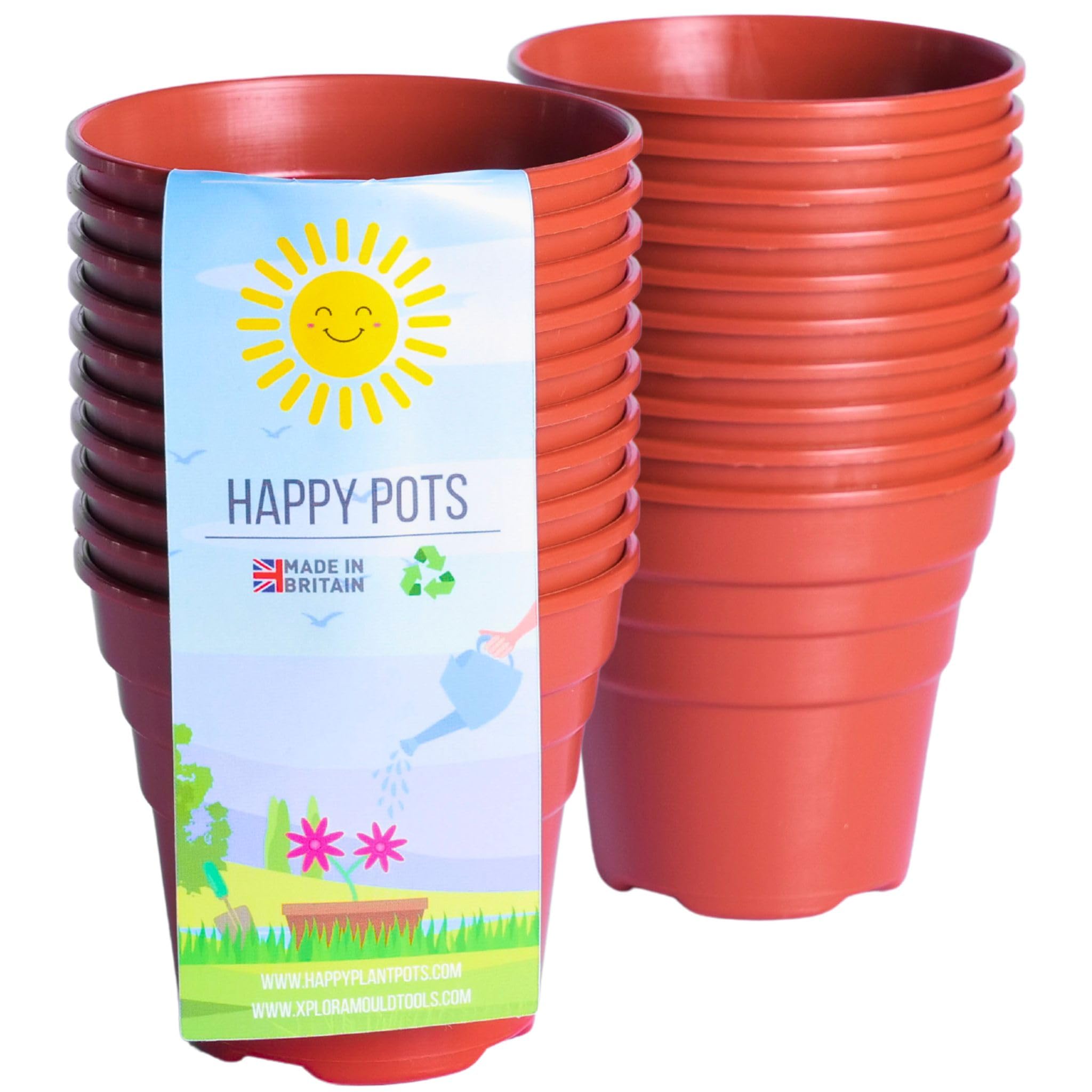 HAPPY POTS – 7.5 cm glossy terracotta – 20-pack plastic flower pots – recyclable flower pots for indoor and outdoor garden decoration – round, robust, UV-resistant