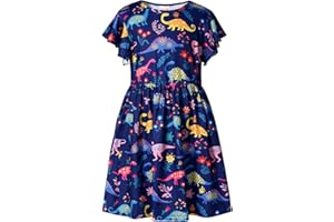 VASCHY Girls Dress, Soft Twirly Stretchy Casual Ruffle Daily Dress for Toddler/Little/Big Kid Girls Clothing 2-10T Clothes