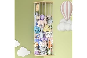 Eniffbaa Stuffed Animal Storage for Plushie Toys - Large Wood Corner Hanging Pet Storage with Sky Pattern, Length Adjustable Toy Organizer Shelf for Nursery Play Room Bedroom Kid Room