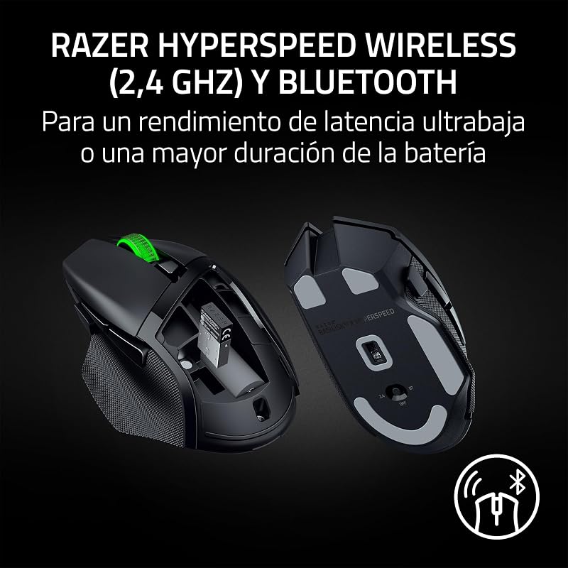 Basilisk V3 X HyperSpeed - Mouse da gioco Wireless personalizzabile (Forma ergonomica con 9 controlli personalizzabili, HyperSpeed Wireless, Bluetooth, Sensore Ottico avanzato 5G 18K) Nero