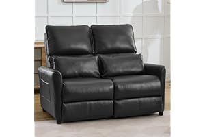 SENIFIS Loveseat Recliner Sofa, Push Back Double Wall Hugger Reclining Sofa Chair, 2 Seat Leather Home Theater Seating with Lumbar Pillow, Manual Comfy RV Furniture Sofa for Living Room (Light Black,Loveseat)