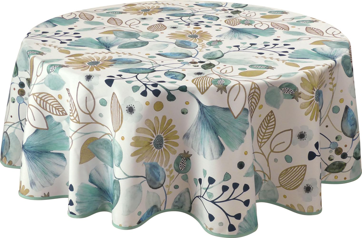 Le linge de Jules Bloom Stain-Resistant Tablecloth Round 160 cm, Blue, Beige