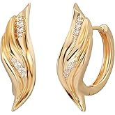 FETTERO Hoop Earrings for Women, 14K Gold Plated Lightweight Huggie Leaf Snake Bar Gold Hoops, Hypoallergenic Gold Earrings for Women Ear Piercing Jewelry