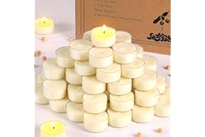 Simeitol 50 Pcs Soy Wax Tealight Candles (6 Hour Burn Time) White Unscented Votive Candles, Smokeless & Extended Burn Time Clear Cup Tea Lights for Weddings, Home, Emergencies