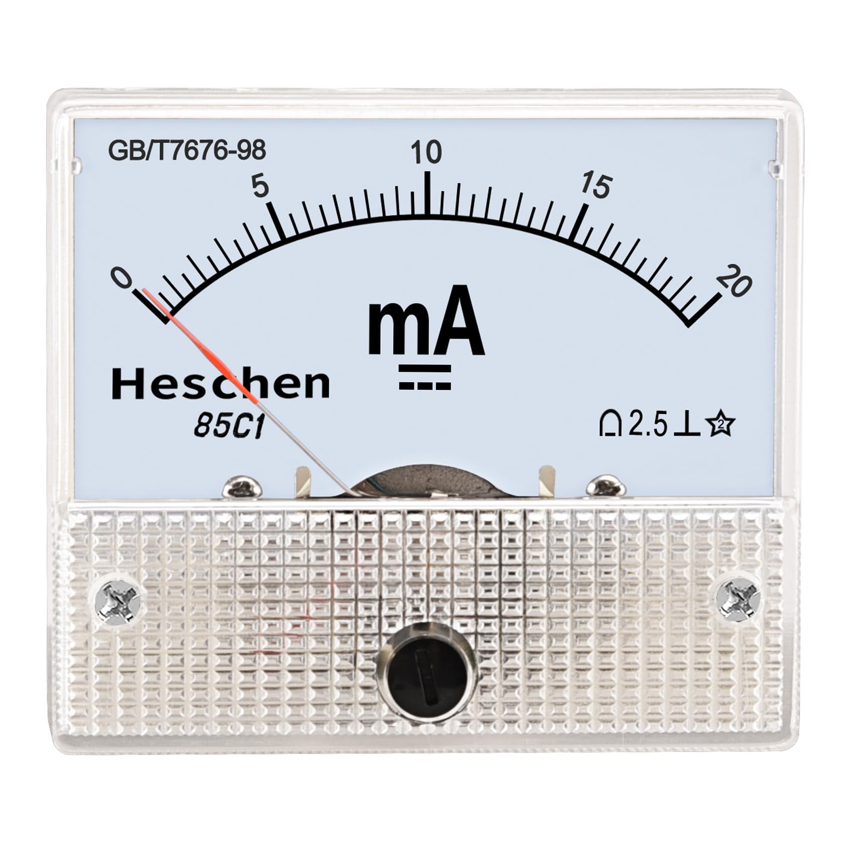 Heschen 85C1-20mA Rectangle Panel Mounted Current Meter Ammeter Tester DC 0-20 mA Class 2.5 White