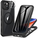 CENHUFO Privacy for iPhone 14 Case/iPhone 13 Case, Full Body Phone Case with Built-in 9H Tempered Glass Privacy Screen Protector and Camera Lens Protector, Anti Peep Shockproof,with Magsafe- Black