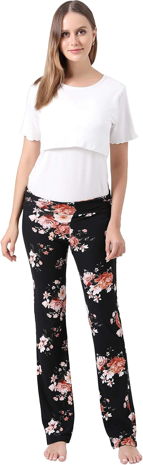 Women Maternity Pants Stretchy Comfy Wide Soft Palazzo Elastic Pregnancy Lounge Trousers at  Women’s Clothing store