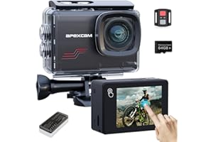 Apexcam Action Camera 4K Touch Screen, 131FT Waterproof Camera Underwater, 60FPS 64MP Sports Camera Helmet for Vlog, 170 ° WiFi Camcorder, 8X Zoom, Remote Control, 64GB Card,Mount Accessories