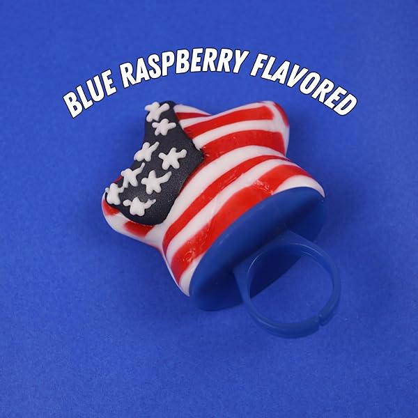 RED, WHITE AND BLUE CANDY, AMERICAN FLAG STAR SUCKERS, 4TH OF JULY TREATS, INDIVIDUALLY WRAPPED LOLLIPOPS (RING)