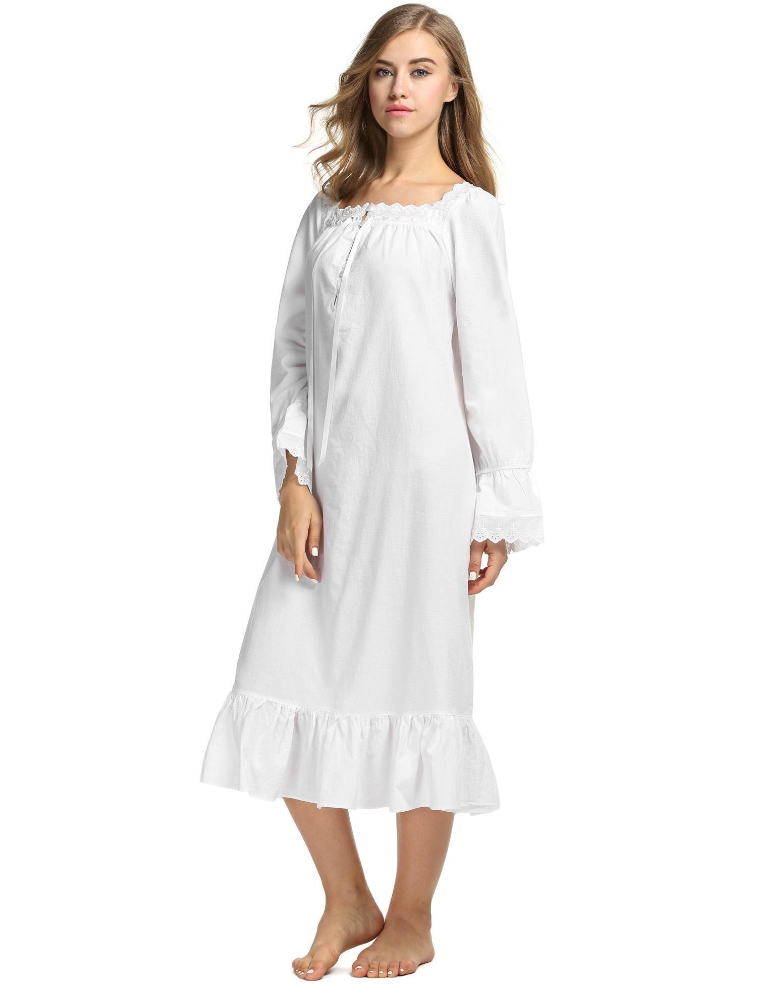 L\'amore Womens Comfy Cotton Nightgown Ladies Victorian Style Sleepwear Gown