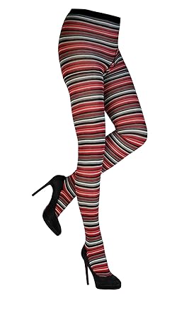 CRÖNERT Damen Strumpfhose, Strickstrumpfhose Ringel 72231 rot-schwarz