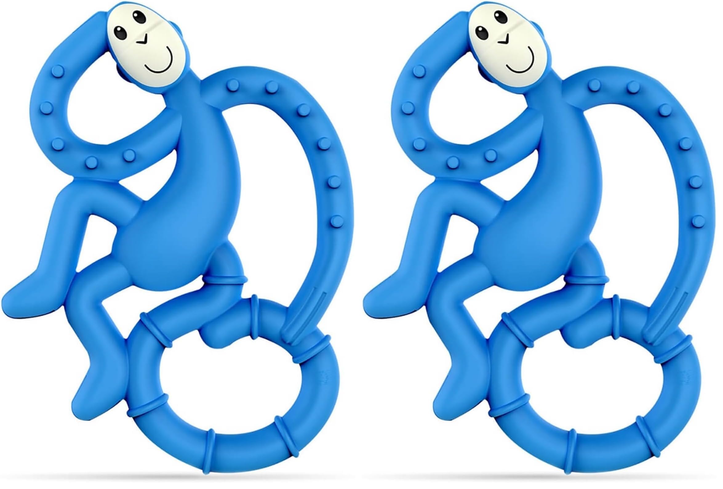 Matchstick Monkey, Antimicrobial Silicone Teether, Easy to Grip, BPA Free, 3 Months Old+, 10 cm, Blue Mini Monkey (Pack of 2)