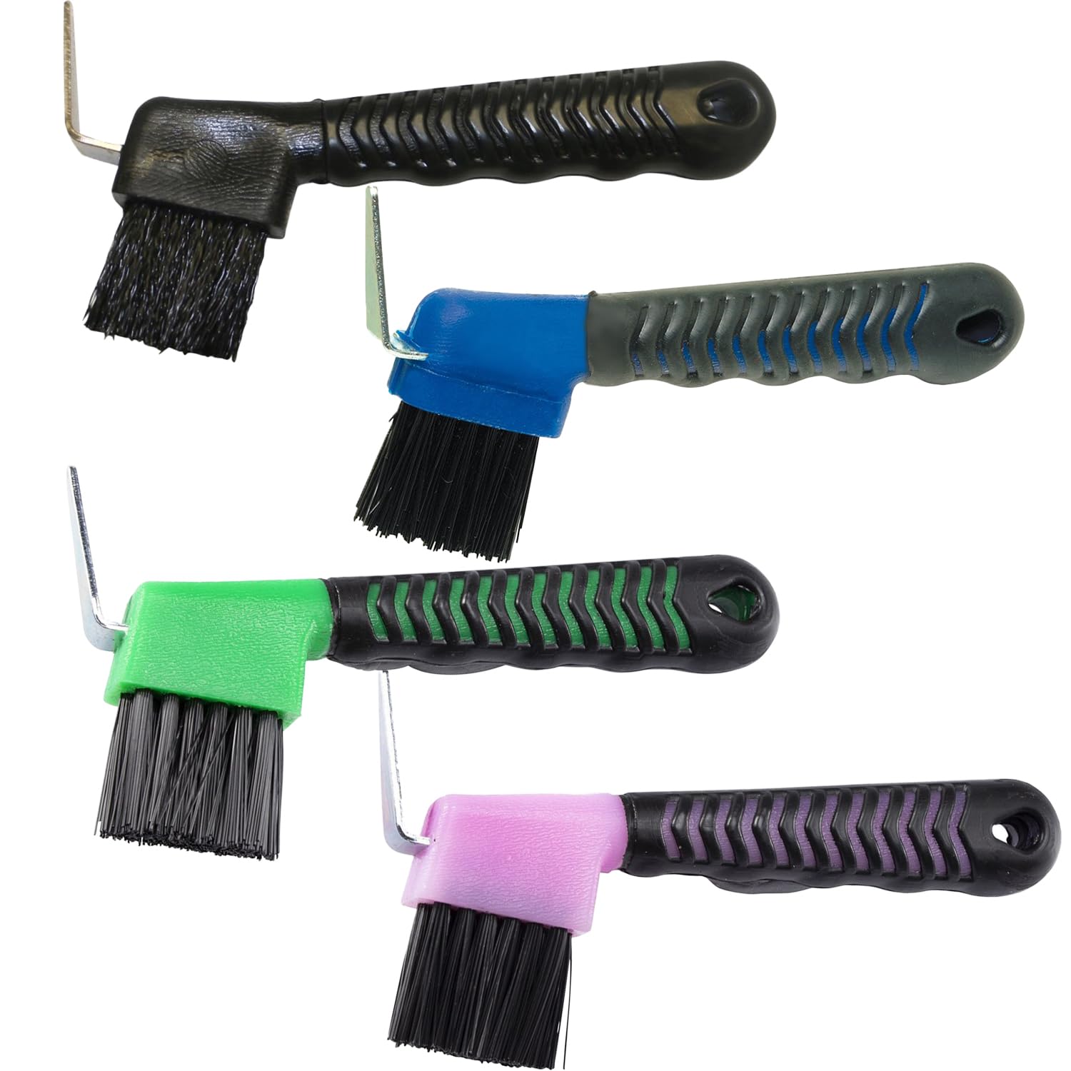 Bohue 4Pcs Horse Hoof Pick Brushes Stiff Bristled Brush with Soft Touch Rubber Handle Portable Hoof Pick Hoof Cleaner for Horses and Goat