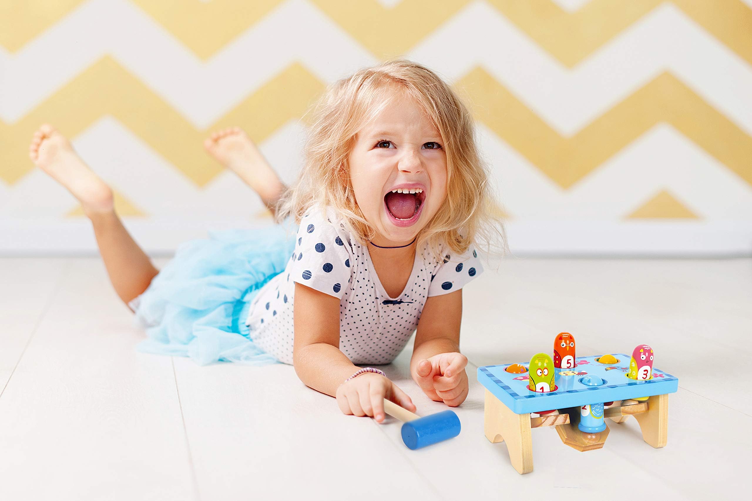 Wooden Toys Smack the Bird Knock Playset with Hammer designed for children ages 18 months