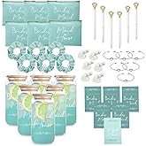 42 pcs Bridesmaid gifts bridesmaid proposal gifts, Maid of Honor Gifts contain 16oz Glass Cups Cosmetic Makeup Bags Invited Cards Scrunchies Hair Knotted Bracelets Diamond Pens love clip (Green)