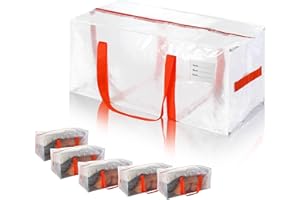 JCBZAMZ Moving Bags Heavy Duty,Clear Moving Bags with Orange Handles,Extra Large Moving bags Ideal for Moving Supplies,Clothes Storage,College Dorm(Clear,6 Pack)