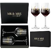 AW BRIDAL Mr and Mrs Wine Glasses Set of 2 for Engagement Bridal Shower, Wedding Gifts for Newlywed Couples 2026, Personalized Anniversary Wine Glass Gift Basket for Bride Groom and Fiance Fiancee