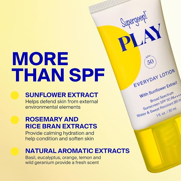 SUPERGOOP! PLAY EVERYDAY LOTION SPF 50 – BROAD SPECTRUM BODY & FACE SUNSCREEN – GREAT FOR ACTIVE DAYS – FAST ABSORBING, WATER & SWEAT RESISTANT – 18 FL OZ