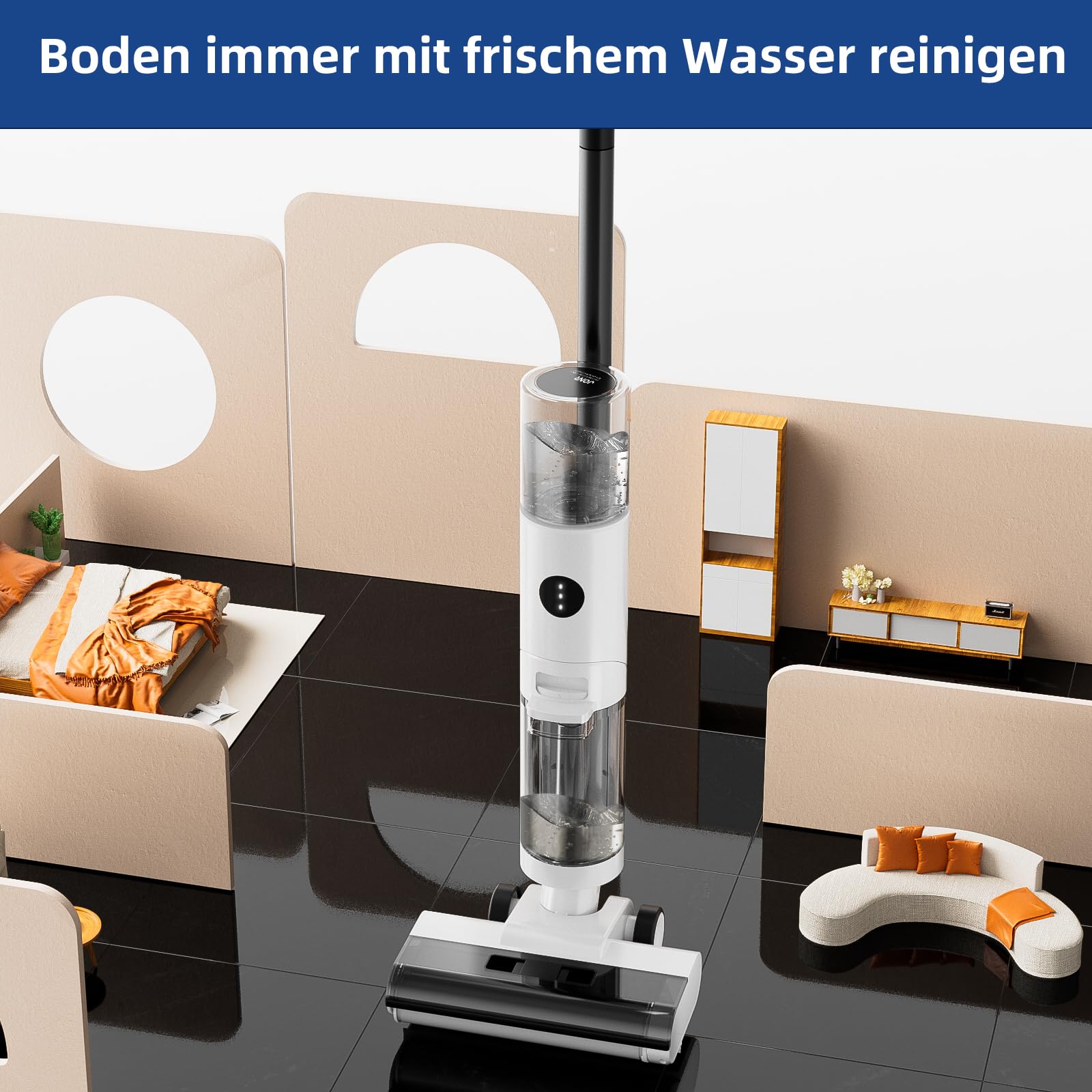 JONR ED12 Nass Trockensauger Akku, Selbstreinigung, Saug Wisch Staubsauger, Saugwischer Kabellos, Kantenreinigungsbürste 6mm, 850mL Wassertank, Anti-Verwirrungs-Haar für Harte Boden, Tierhaare 6