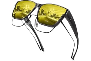 URUMQI Night Vision Driving Glasses for Men Women, Anti Glare Glasses Yellow Lens Fit Over Eyeglasses for Driving