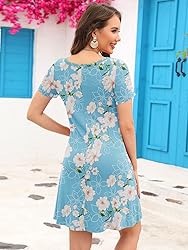 KORSIS Summer Dresses for Women Flower Light Blue