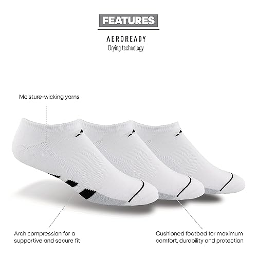 adidas Men's Cushioned No Show Socks (3-Pair), White/Black/Clear Onix Grey,  X-Large