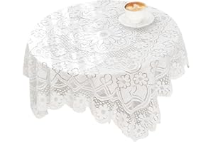 Lace Tablecloth, 35.4x35.4 Inch Vintage Plant Flowers Pattern White Tablecloth, Dust-Proof Coffee Table Cloth, for Dinning Pi