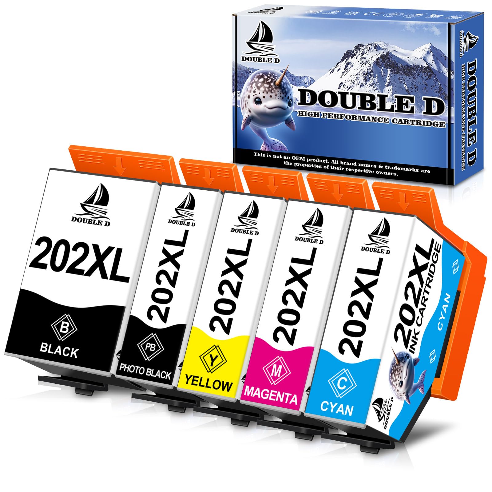 DOUBLE D 202XL Ink Cartridges for Epson 202XL 202 Ink Cartridges, Work with Epson Expression Premium XP-6105 XP-6100 XP-6005 XP-6000 Printer (1BK 1PBK 1C 1M 1Y) 5 Pack