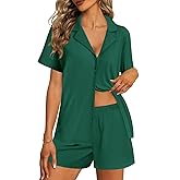 Ekouaer Womens Pajama Sets 2 Piece Cotton Pjs Button Down Sleepwear Short Sleeve Lounge Set with Pockets