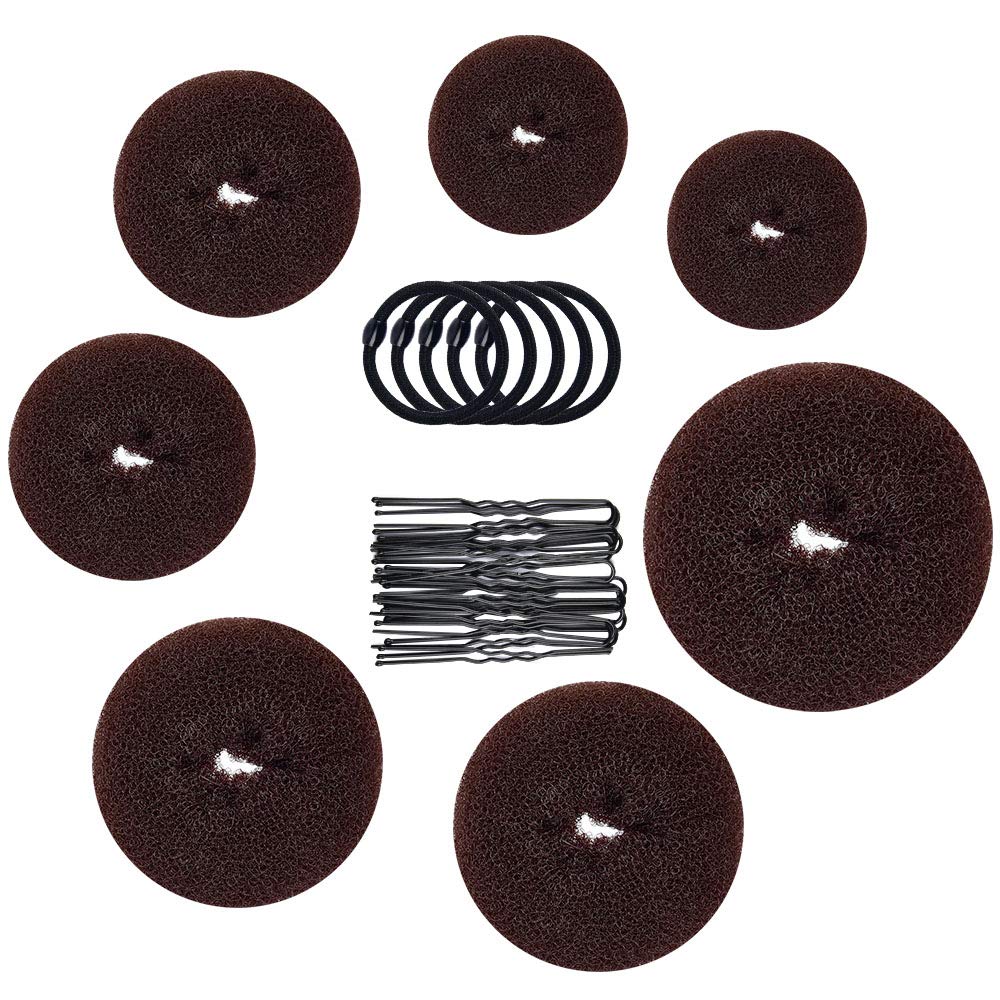 Donut Bun Maker, TsMADDTs Hair Ring Style Bun Maker Set with 7pcs Hair Bun Makers 5pcs Hair Elastic Bands 20pcs Hair Pins Dark Brown: Beauty
