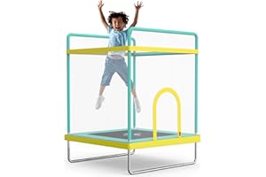 SKOK 45” Square Mini Trampoline for Toddlers, 3.75ft Rectangle Kids Trampoline with Enclosure Net for Safety, Small Indoor Trampolines with Heavy Duty Frame, Best Gifts for Babies & Children