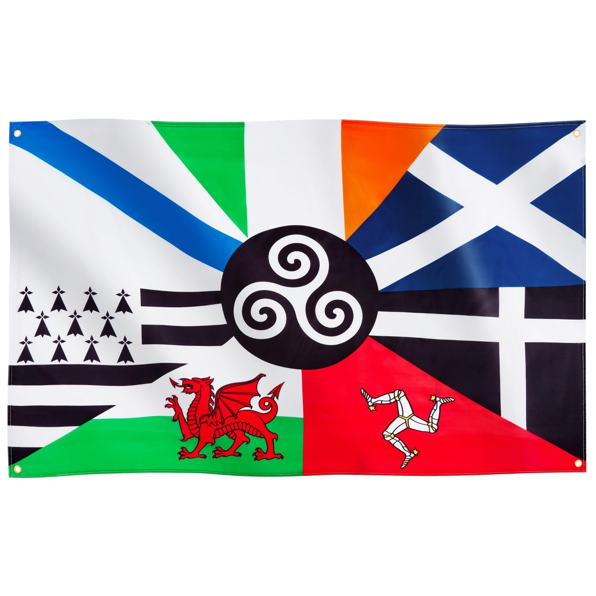 Runesol Celtic Nations Flag, 91x152cm, 3ft x 5ft, 4 Grommets, Eyelet In Every Corner, Combined Celtic Flag, All Celtic Union, Premium Flags, Inside, Outside, Vivid Colours — image 1