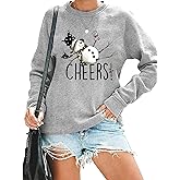 QIANRUO Tipsy Snowman Wine Cheers Lightweight Sweatshirt Women Christmas Long Sleeve Pullover Tops Casual Crewneck Tees