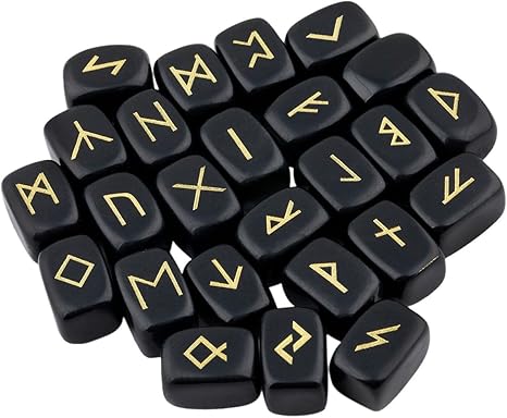 Mookaitedecor Obsidian Runen Steine Set 25 Stuck Mit Geschenkbeutel Trommelstein Edelstein Mit Schnitztem Runenzeichen Fur Wahrsagen Kristall Heilung Reiki Amazon De Kuche Haushalt