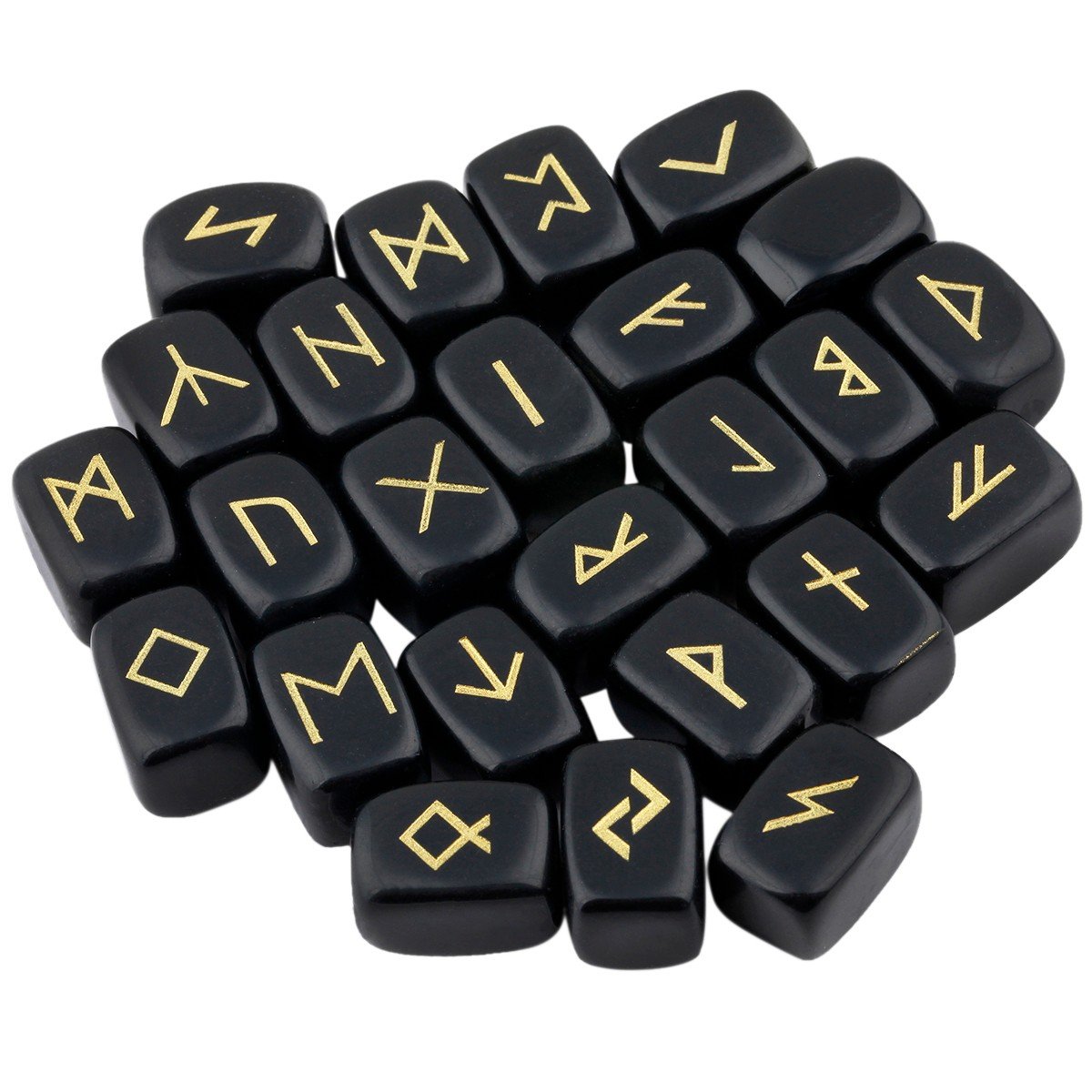 mookaitedecor Natural Black Obsidian Runes Stones Set of 25, Viking Norse Runes with Elder Futhark Alphabet Symbol for Divination Healing Crystal Witchcraft Pagan Supplies Spiritual Gift Room Decor