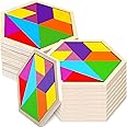 7 Pack Wooden Tangram Puzzles - Brain Teaser Games For Kids & Adults
