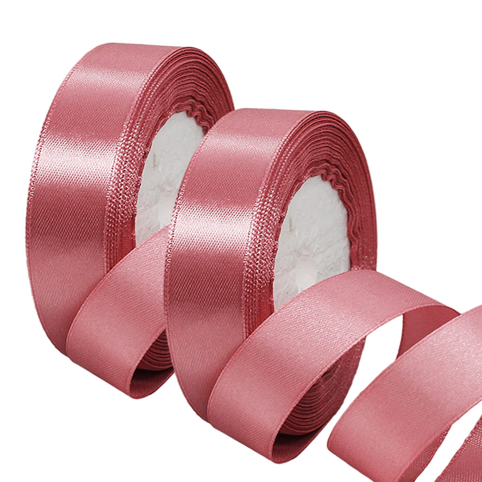 2 x 25mm Wide Pink Ribbon Thick Wedding Car Ribbon 22m, 1 inch Thick Flamingo Pink Satin Ribbon for Gift Wrapping Wedding Christmas Birthday Cake Hair Bow Florist Bouquet Crafts Decorations — image 1