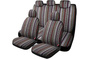 PONYJOYUP Baja Saddle Blanket Car Seat Covers 9PCS Full Set, Breathable and Washable Striped Woven Automotive Vehicle Seat Cover, Universal Seat Cover for Sedan, SUV, Truck, Airbag Compatible