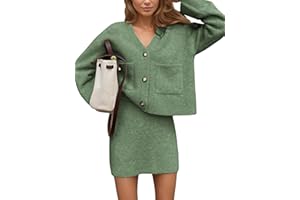 EXLURA Womens 2 Piece Skirt Sweater Sets V Neck Button Up Cardigan Mini Skirts Fall Winter Knit Trendy Outfits Pockets 2025