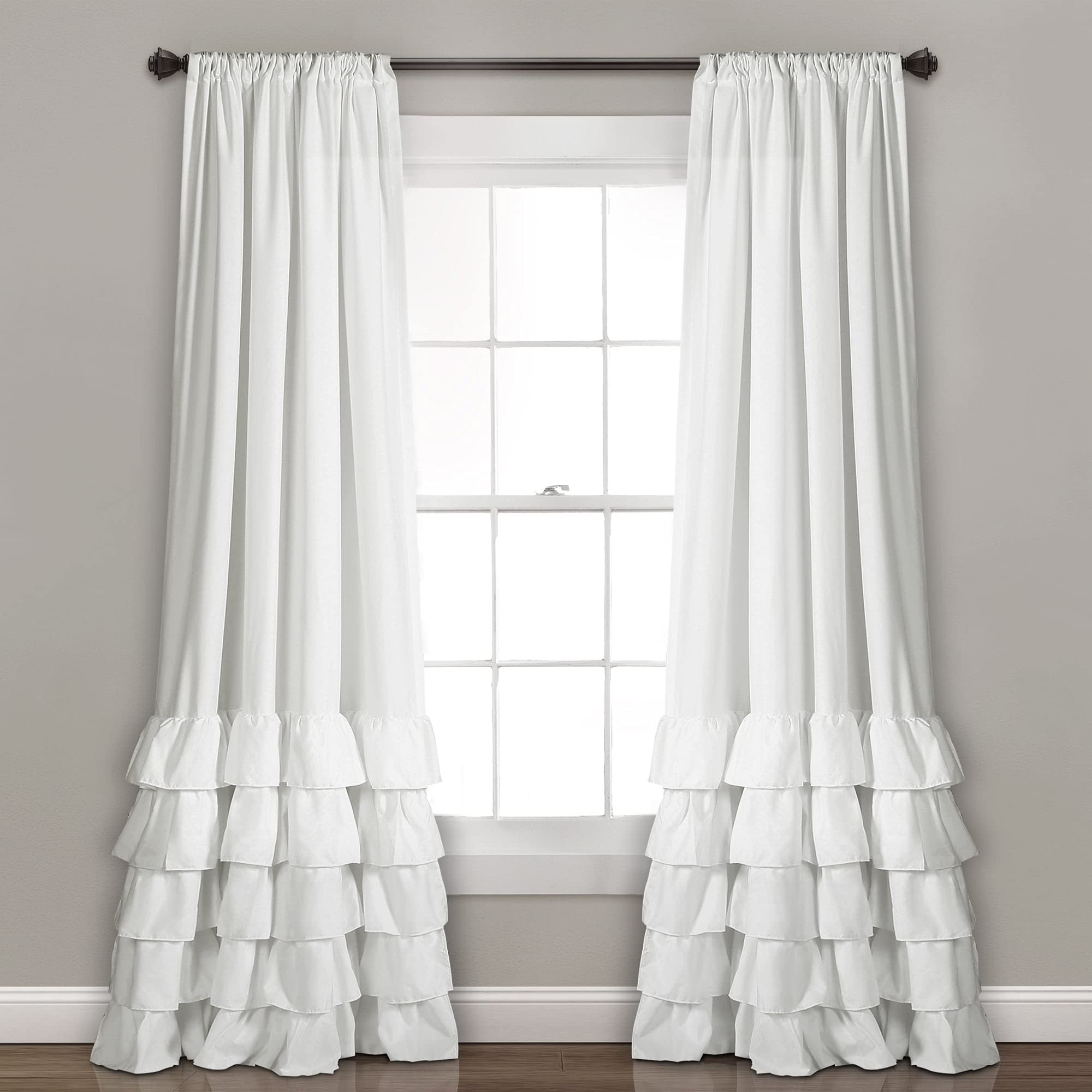 Lush Decor Allison Ruffle Curtains-Window Panel Drapes Set for Living, Dining Room, Bedroom (Pair), 84" x 40", White, Polyester, 40" W x 84" L (Pack of 1)