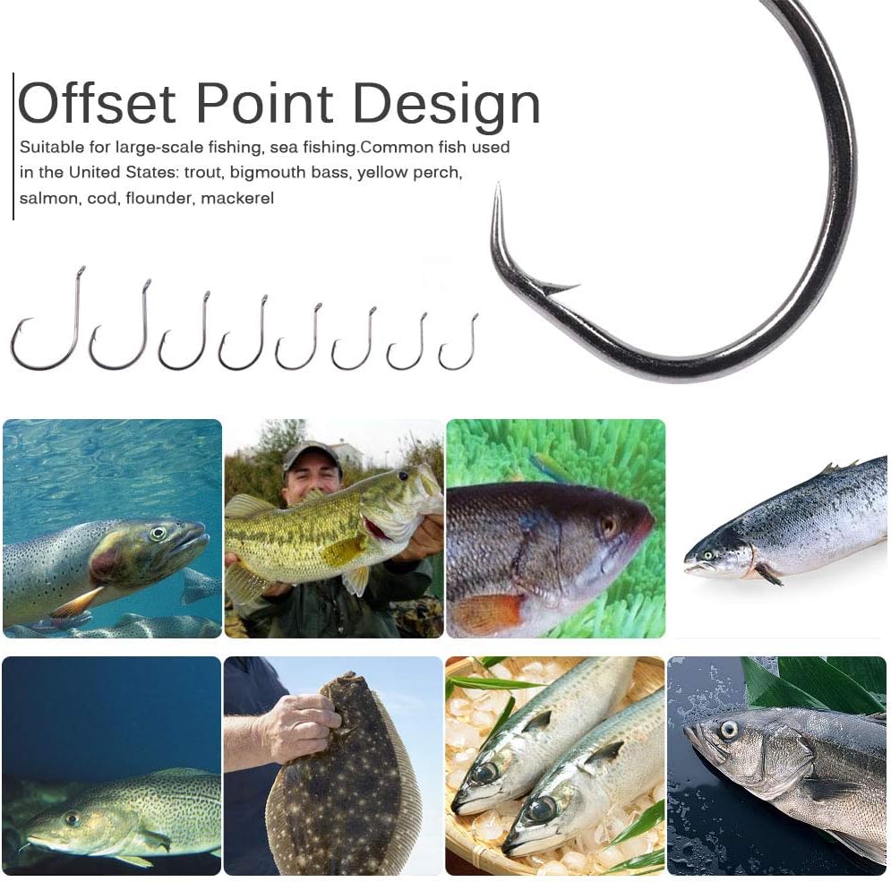 UCEC 150pcs/box Circle Hooks 2X Strong Customized Offset Sport Circle Hooks Black High Carbon Steel Octopus Fishing Hooks - Size:#1 1/0 2/0 3/0 4/0 5/0 6/0 8/0 : Sports & Outdoors