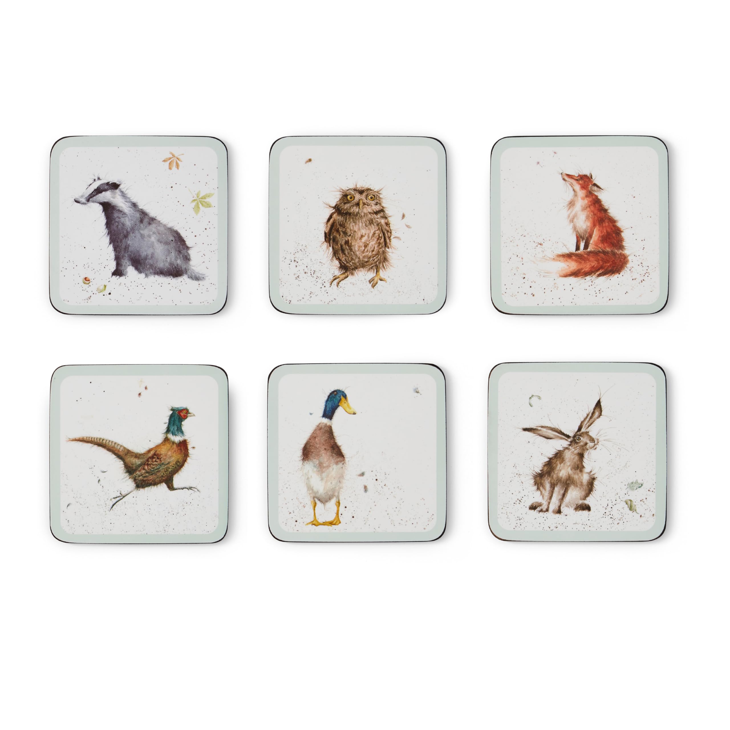 Pimpernel x Wrendale Designs Set of 6 Assorted Coasters - Cork-Backed with Charming Animal Illustrations, Heat Resistant and Stain Protected Table Coasters, Suitable for Everyday Use โ image 1