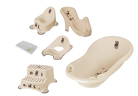 6er Set Z forest beige Badewanne 84 + Badesitz + Topf + WC Aufsatz + Hocker zweistufig + Waschhandschuh