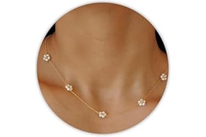 SmileBelle Daisy Pearl Necklace, Dainty Pearl Choker Necklace for Women as Flower Necklace Gift, 14K Gold Plated Stainless St