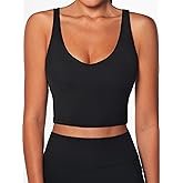 Women V-Neck Longline Sports Bras Low U Back Workout Yoga Athletic Crop Tank Top with Built in Bra