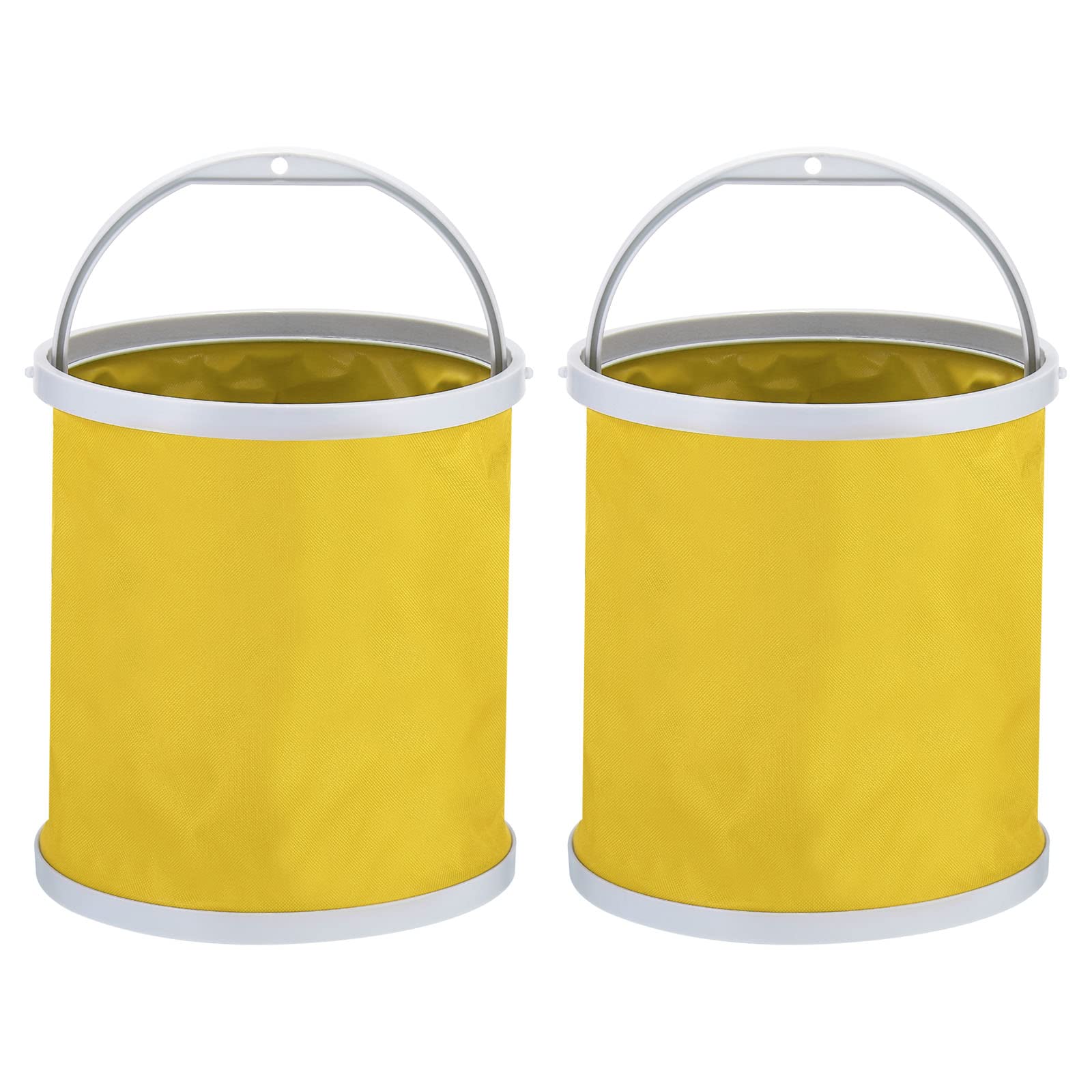 PATIKIL Collapsible Bucket, 2 Pack 11L (2.9 Gallons) Folding Bucket Portable Foldable Water Container with Handle for Camping Fishing, Yellow