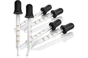 MEDCA Eye Dropper - 6-Pack, Bent & Straight Tip Calibrated Glass Medicine Droppers for Essential Oils | Pipette Dropper for Accurate Easy Dose & Measurement (1mL Capacity)