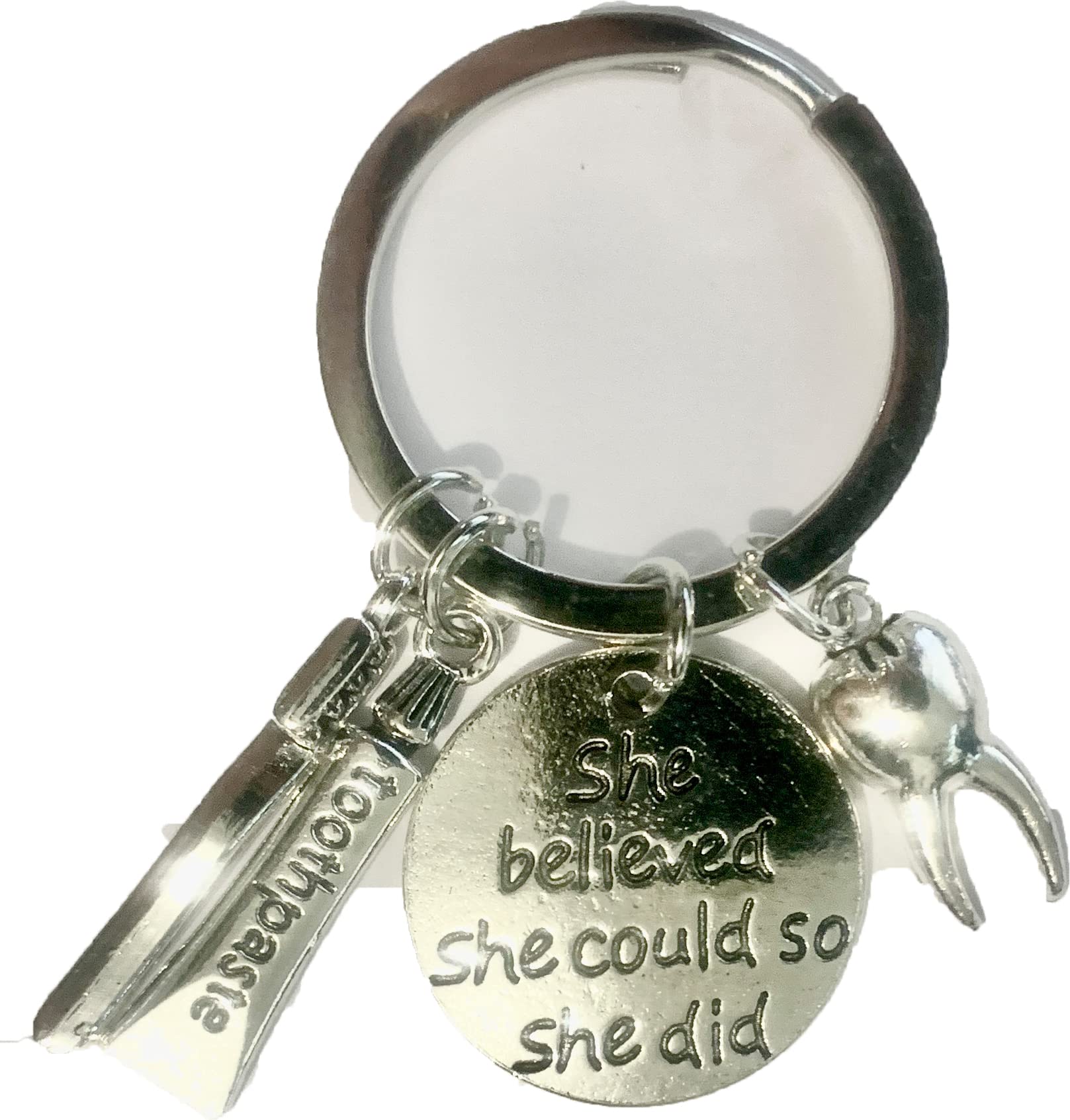 Medinc She believed she could so she did Tooth Toothbrush Toothpaste Keychain Key Chain Keyring Dentist Dental Nurse Student Graduation Gift Jewellery