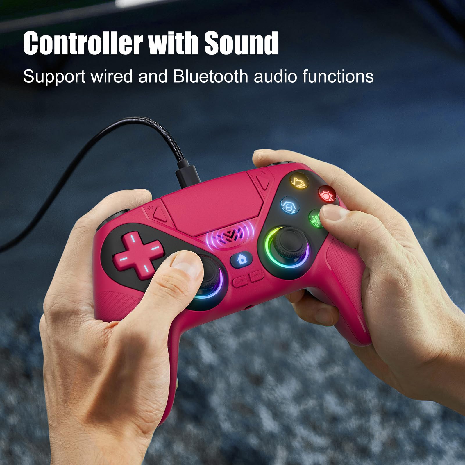 Nonbliep LED for PS5 Controller, for PS5 Slim/Pro/PC, Wireless Controller with 9 Colors RGB Light/Dual Vibration/Turbo/3.5mm Audio Jack/Speaker/Programmable for Playstation 5 Controller